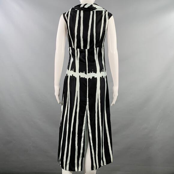 MIU MIU Size 4 Black Light Blue Silk Stripe Cowl Collar Dress - Picture 3 of 9